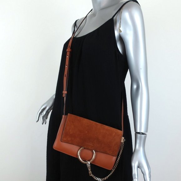 Chloe Faye Small Shoulder Bag Tobacco Suede - Picture 1 of 13